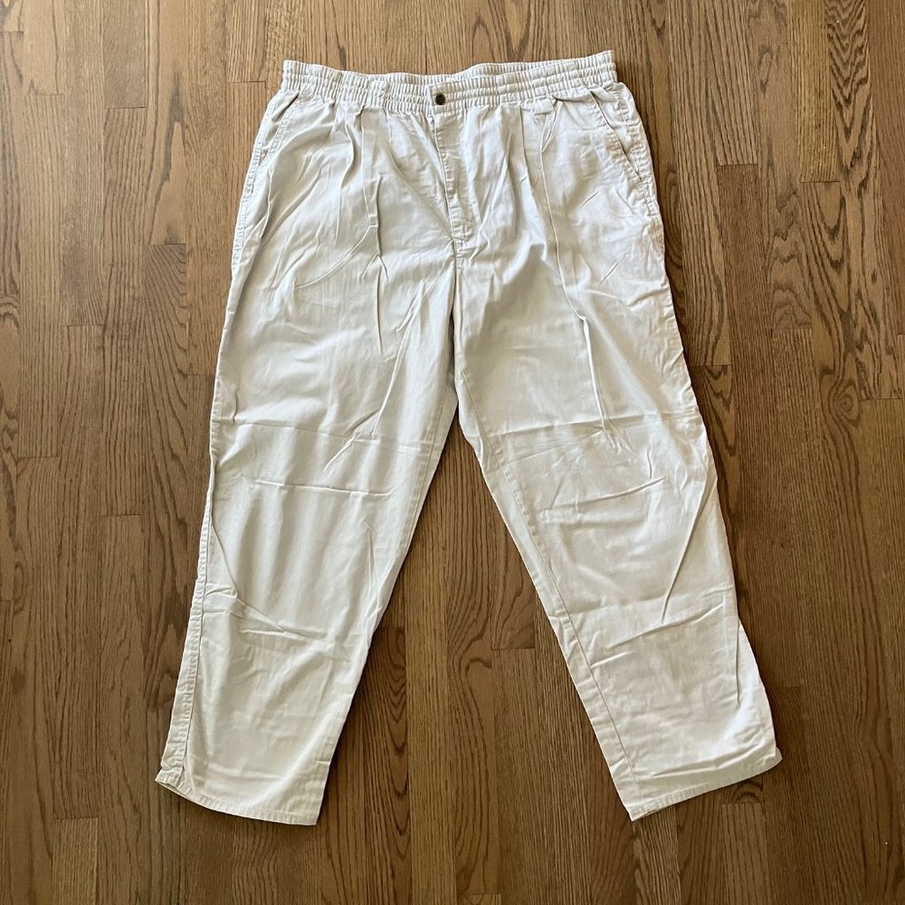 Men's Dockers Cream/Off-white Casual Dress Pants Elastic Drawstring Waist XL 30